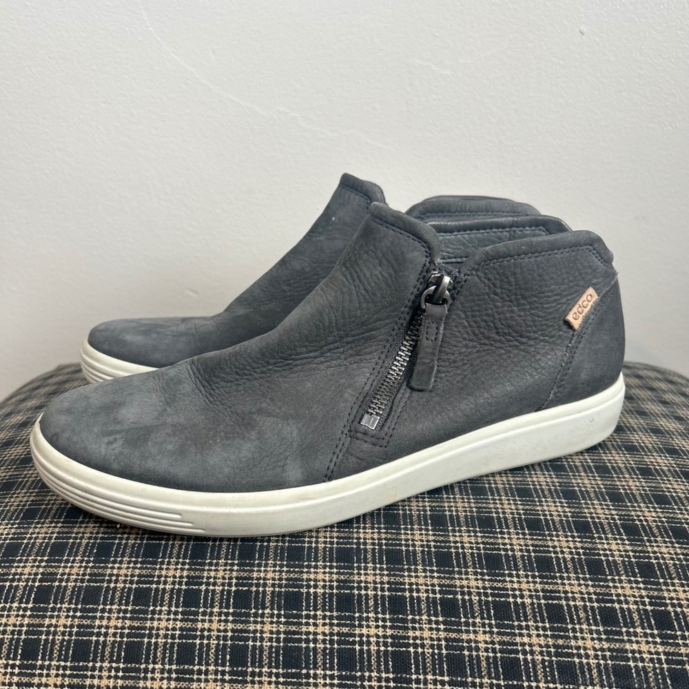ECCO Womens Gray‎ Leather Side Zip Ankle Boots Fashion Sneakers Size 8